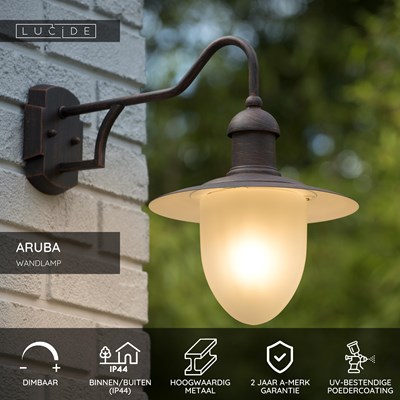 Lucide ARUBA - Wandlamp Binnen/Buiten - Ø 25 cm - 1xE27 - IP44 - Roest bruin